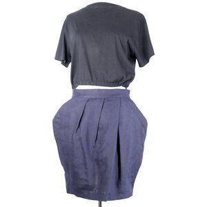 Valerie Dumaine Women's Small Navy Blue Linen Mini Skirt Fishtail With Pockets